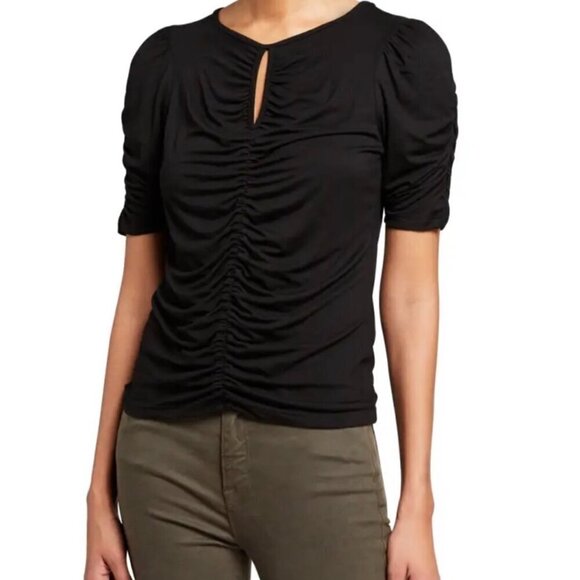 FRAME Black Shirred Keyhole Knit Top in Noir, Size XS - Picture 1 of 16